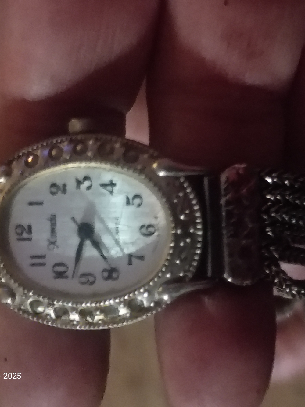 Silver Women's Oval Faceted Crystal Watch